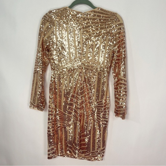 Miss Ord Women’s V Neck Bodycon Gold SeQuin Cocktail Dress Sz Medium NWT - Picture 3 of 7